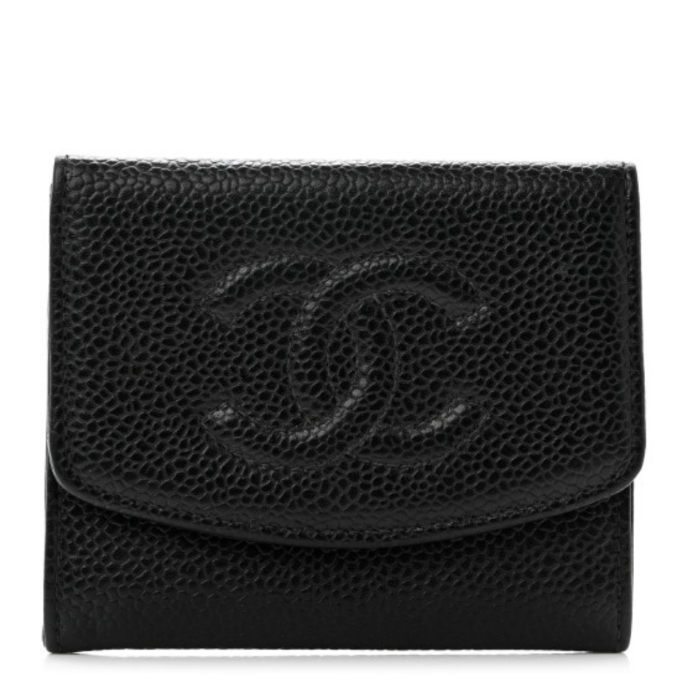 CHANEL Leather Caviar CC Flap Coin Pouch Blk Wallet